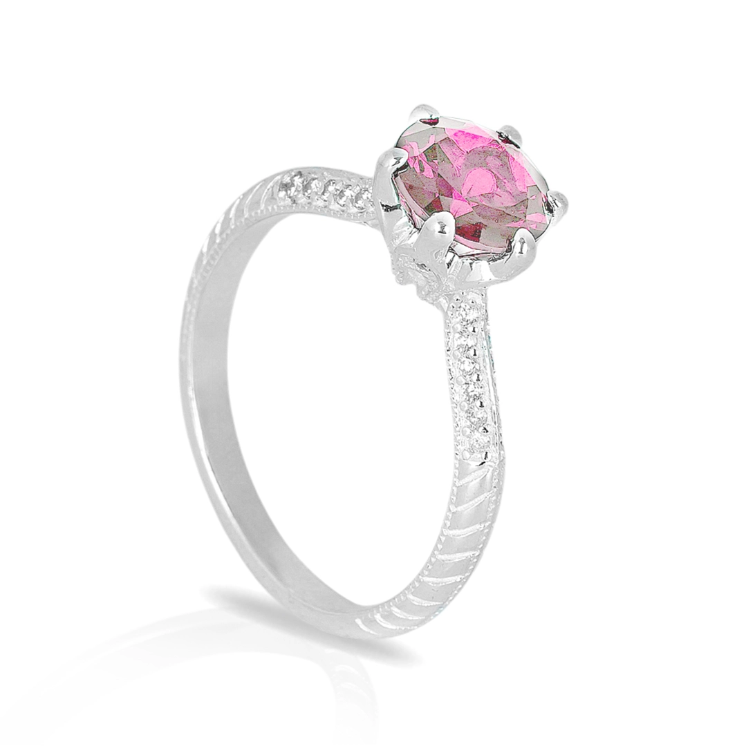 Anel Blend Collection de Prata 925 Solitário de Zircônia Rosa