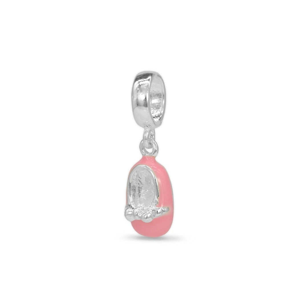 Berloque de Prata Symbol Sapatilha com Esmaltado Rosa