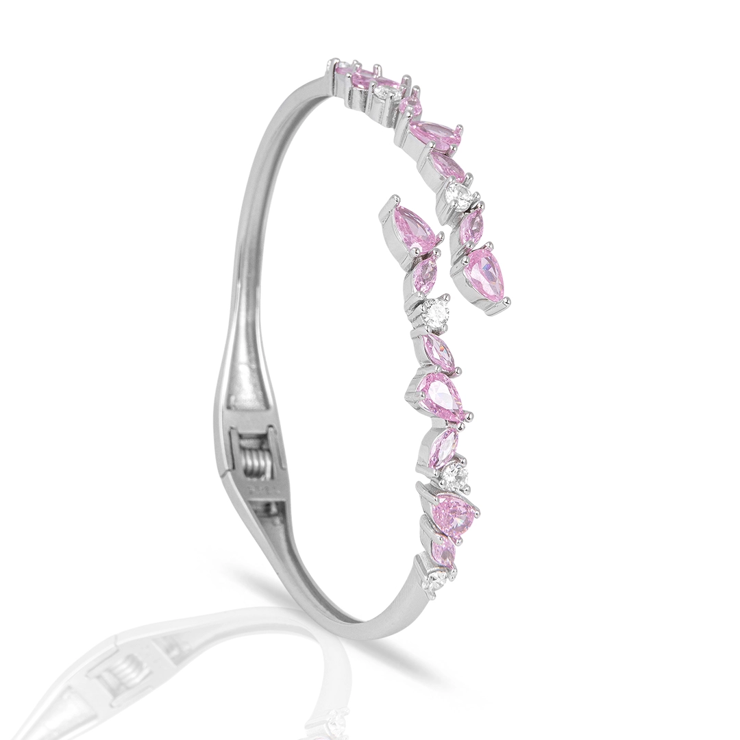 Bracelete Blend Collection de Prata 925 Aberto com Zircônias Cristal e Rosa