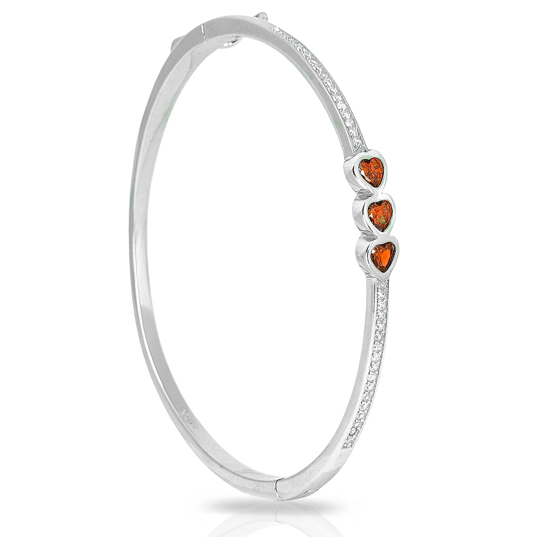 Bracelete Blend Collection de Prata 925 Articulado com Corações de Zircônias Granada