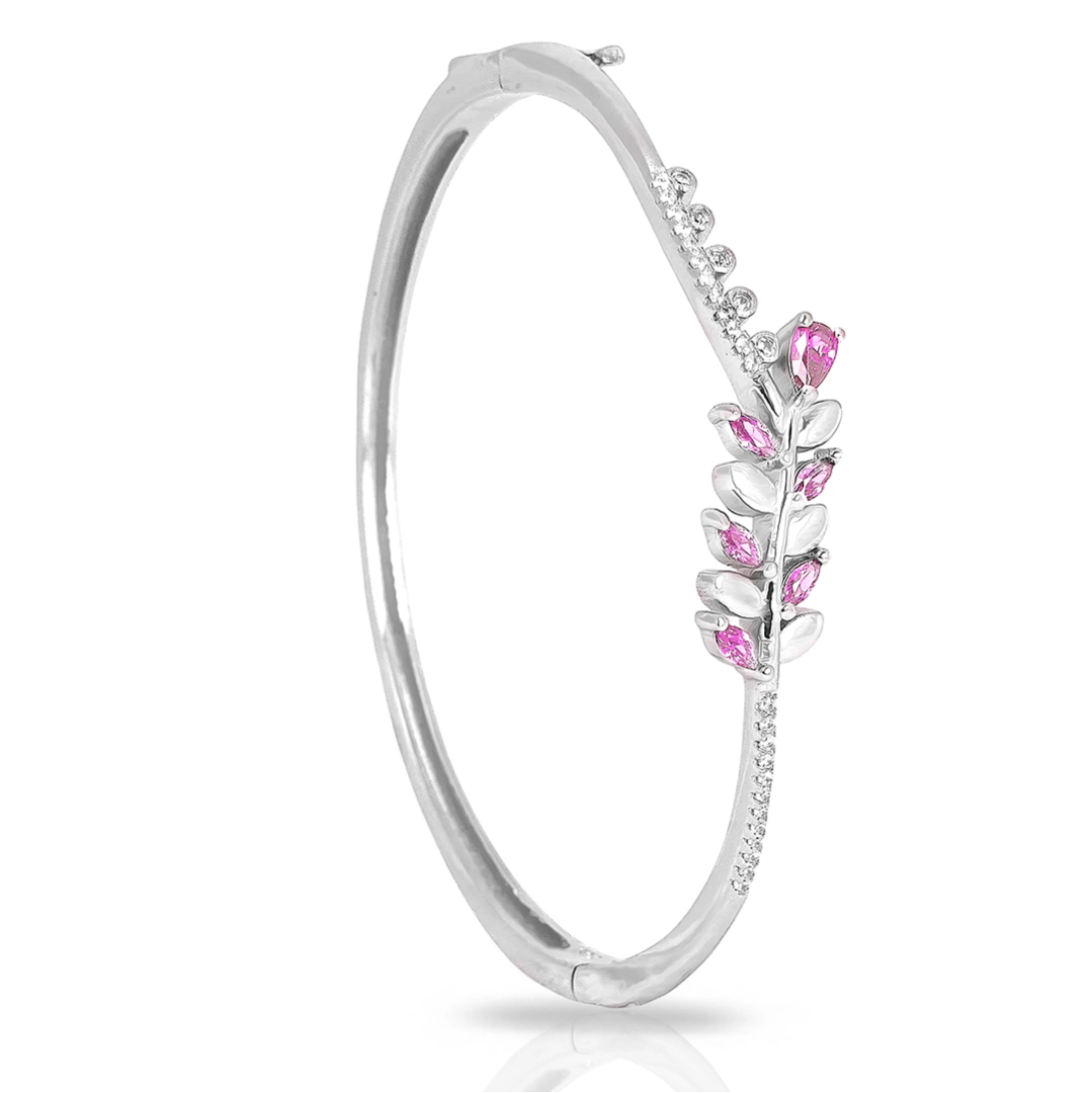 Bracelete Blend Collection de Prata 925 Articulado Com folhas de Zircônias Rosa