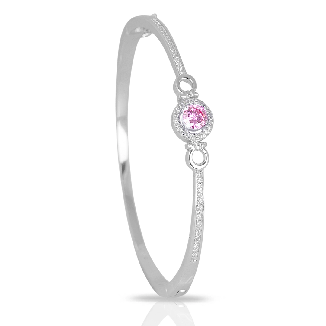 Bracelete Blend Collection de Prata 925 Articulado com Zircônias Rosa Redonda