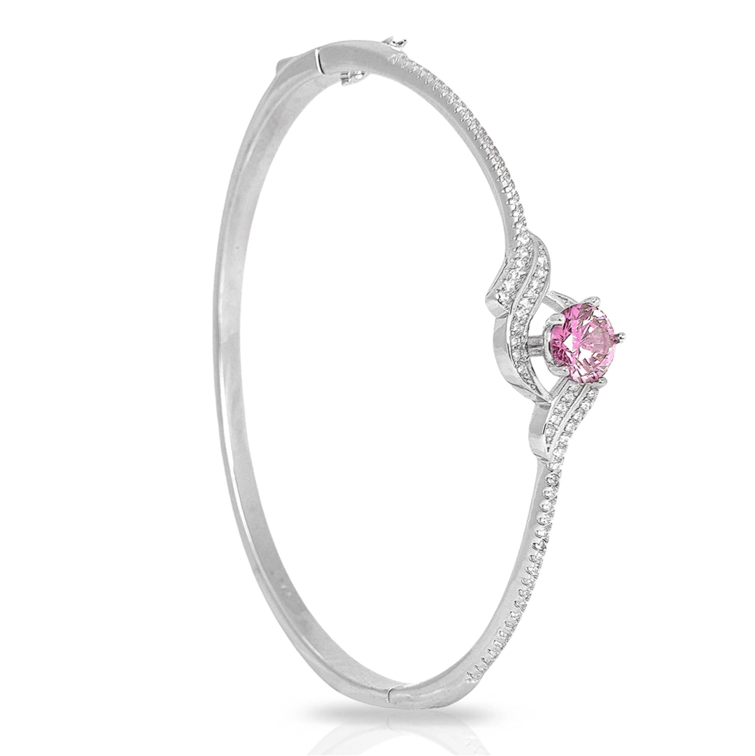 Bracelete Blend Collection de Prata 925 Solitário de Zircônias Rosa