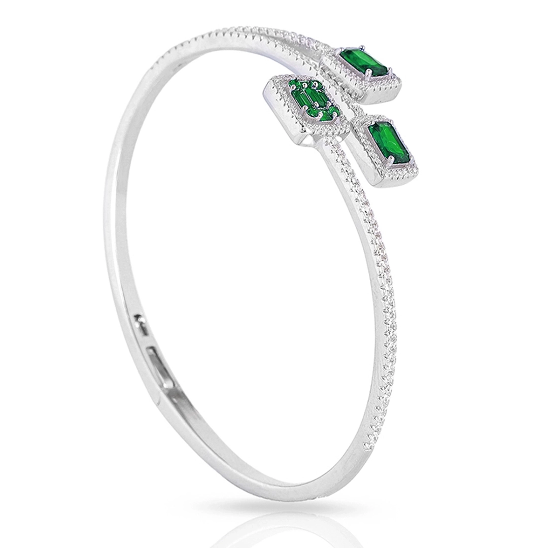 Bracelete de Prata Articulado com Zircônias Esmeralda e Cristal