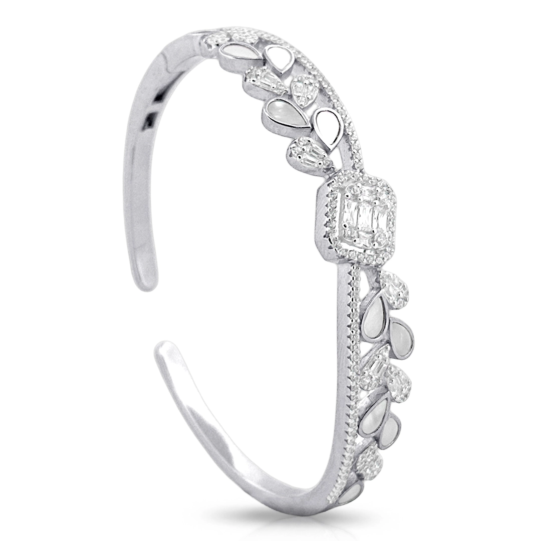 Bracelete de Prata Blend Collection Aberto com Zircônias Cristal e Madrepérolas