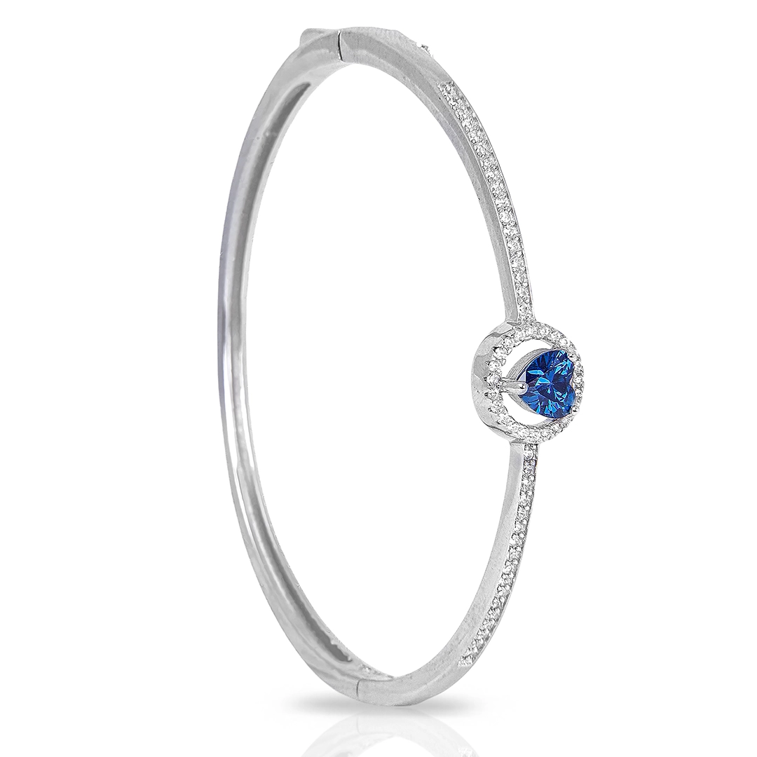 Bracelete de Prata Blend Collection Articulado com Zircônias Cristal e Coração em Zircônia Safira