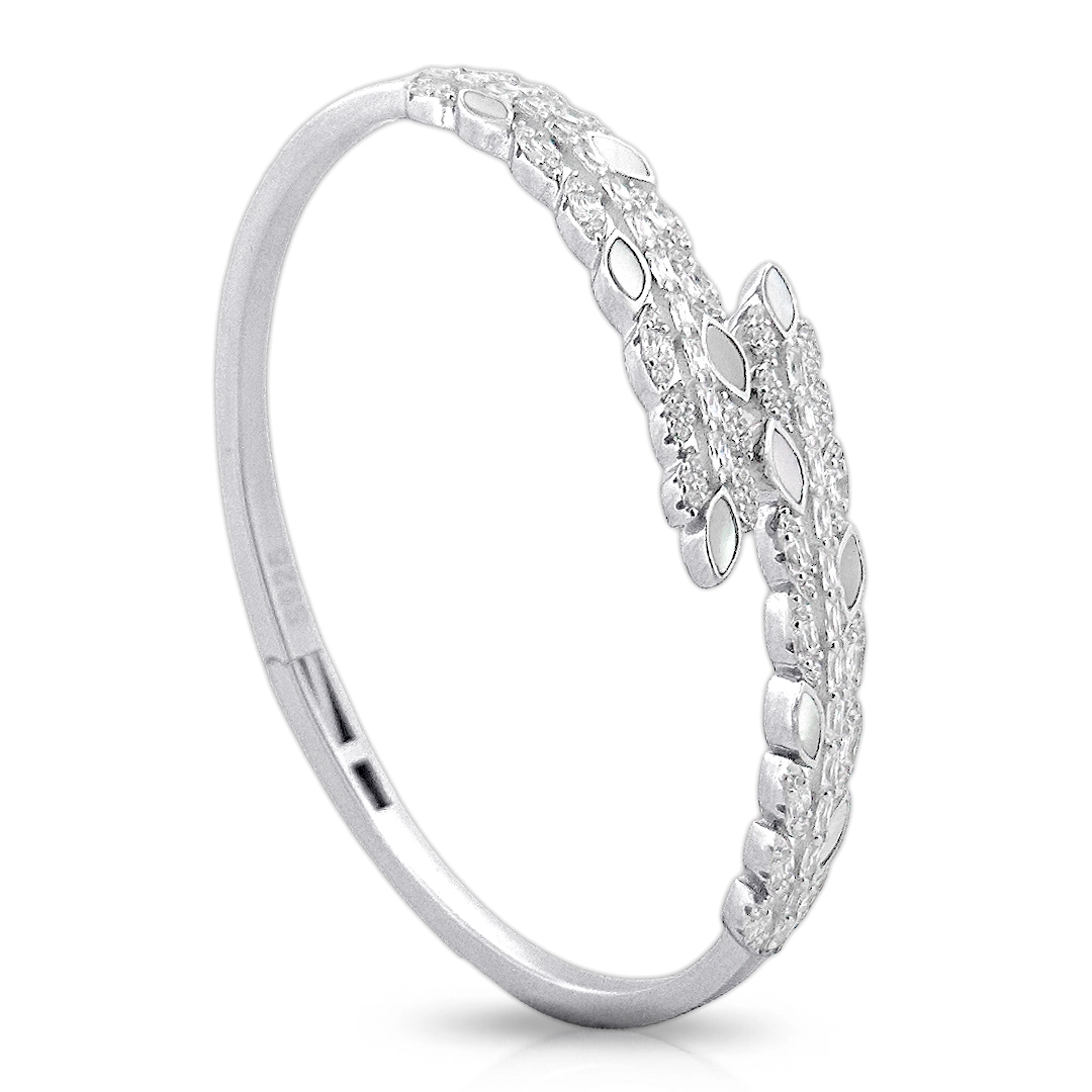 Bracelete de Prata Blend Collection com Folhas em  Zircônias Cristal e Madrepérolas