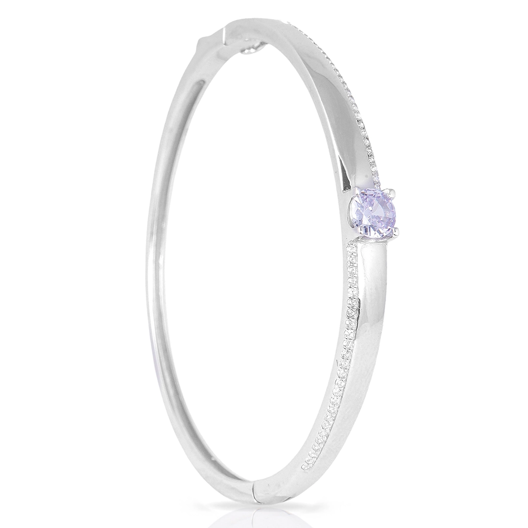 Bracelete de Prata Blend Collection Espelhado com Zircônias Cristal e Ametista Redonda