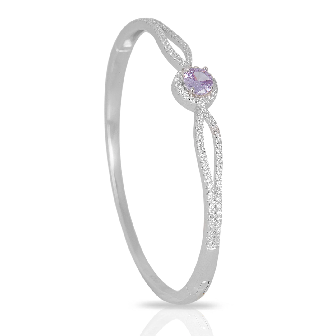 Bracelete de Prata Blend Collection Vazado com Zircônias Cristal e Ametista Redonda