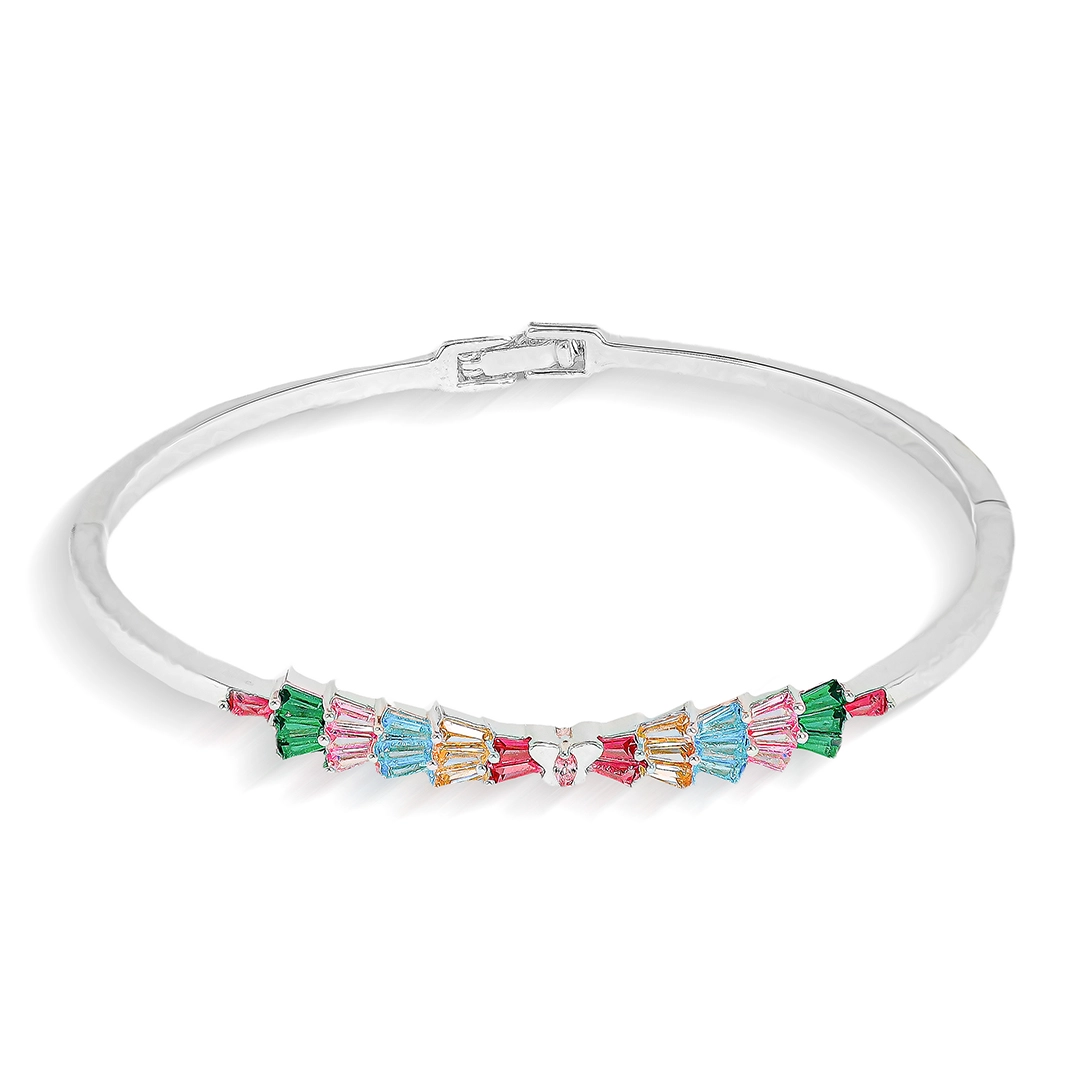 Bracelete Em Prata Leve Articulado Com Zircônias Coloridas 