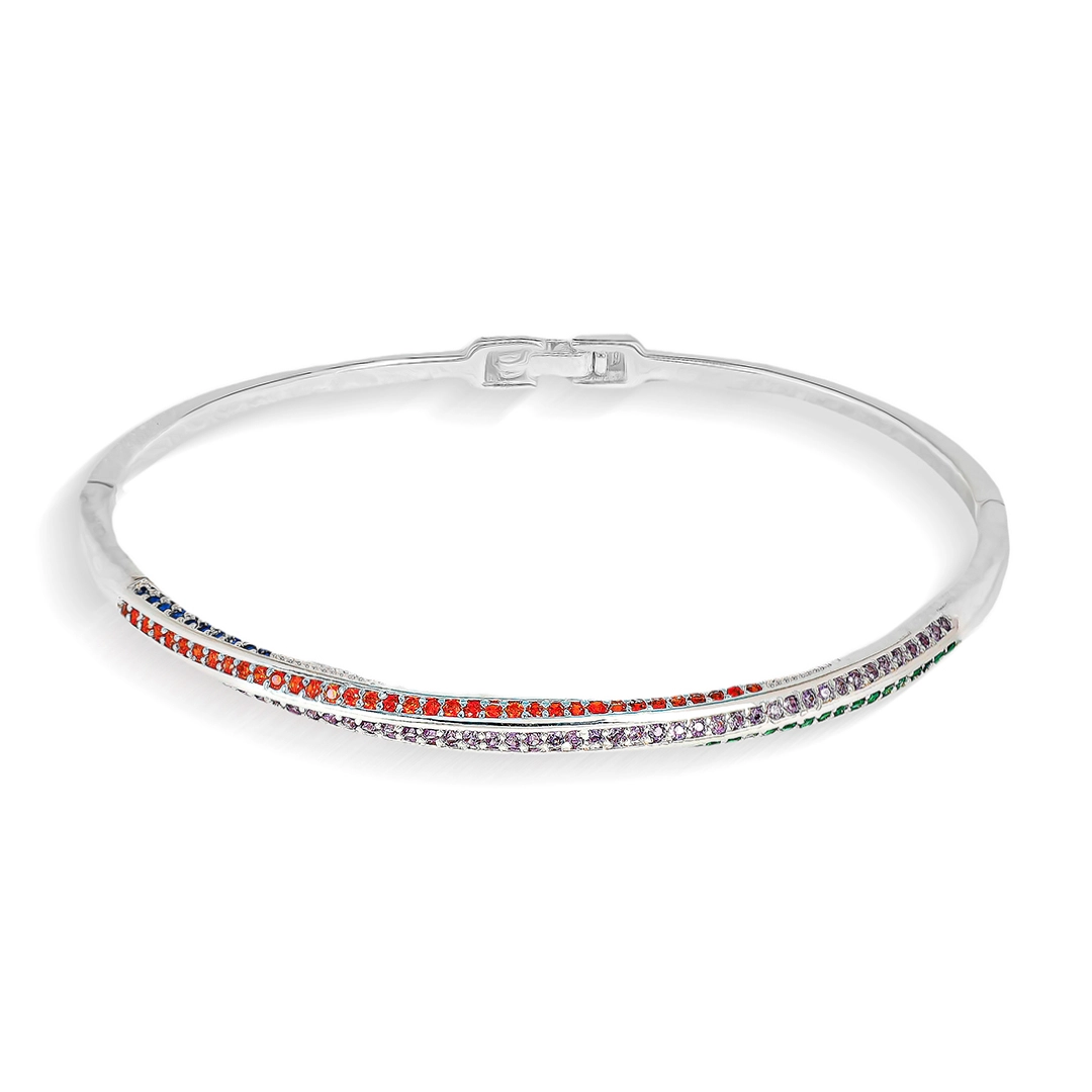 Bracelete Em Prata Leve Articulado Com Zircônias Coloridas