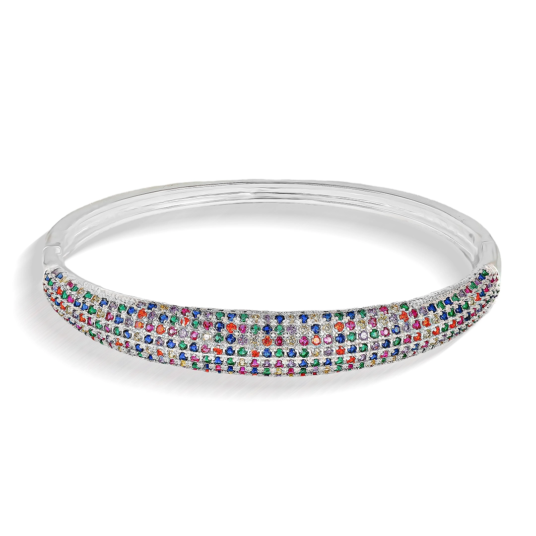 Bracelete Em Prata Leve Articulado Cravejado Com  Zircônias Coloridas 