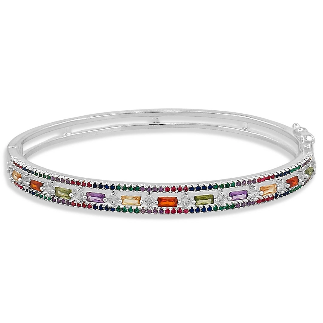 Bracelete Em Prata Leve Vazado com Zircônias Coloridas