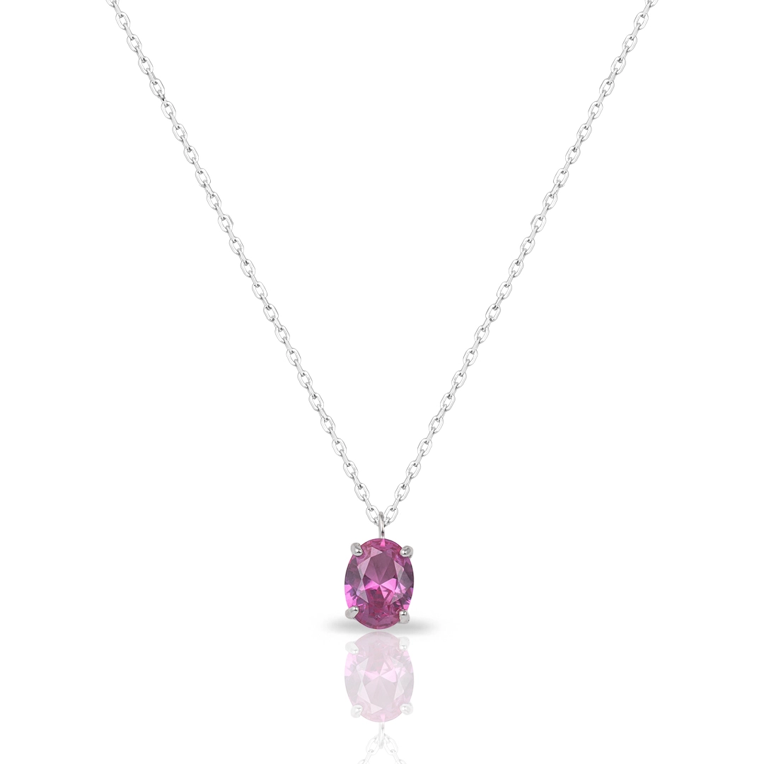 Gargantilha Blend Collection de Prata 925 Com Zircônia Rosa Oval