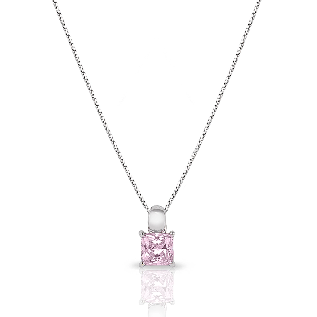 Gargantilha Blend Collection de Prata 925 Com Zircônia Rosa Quadrada