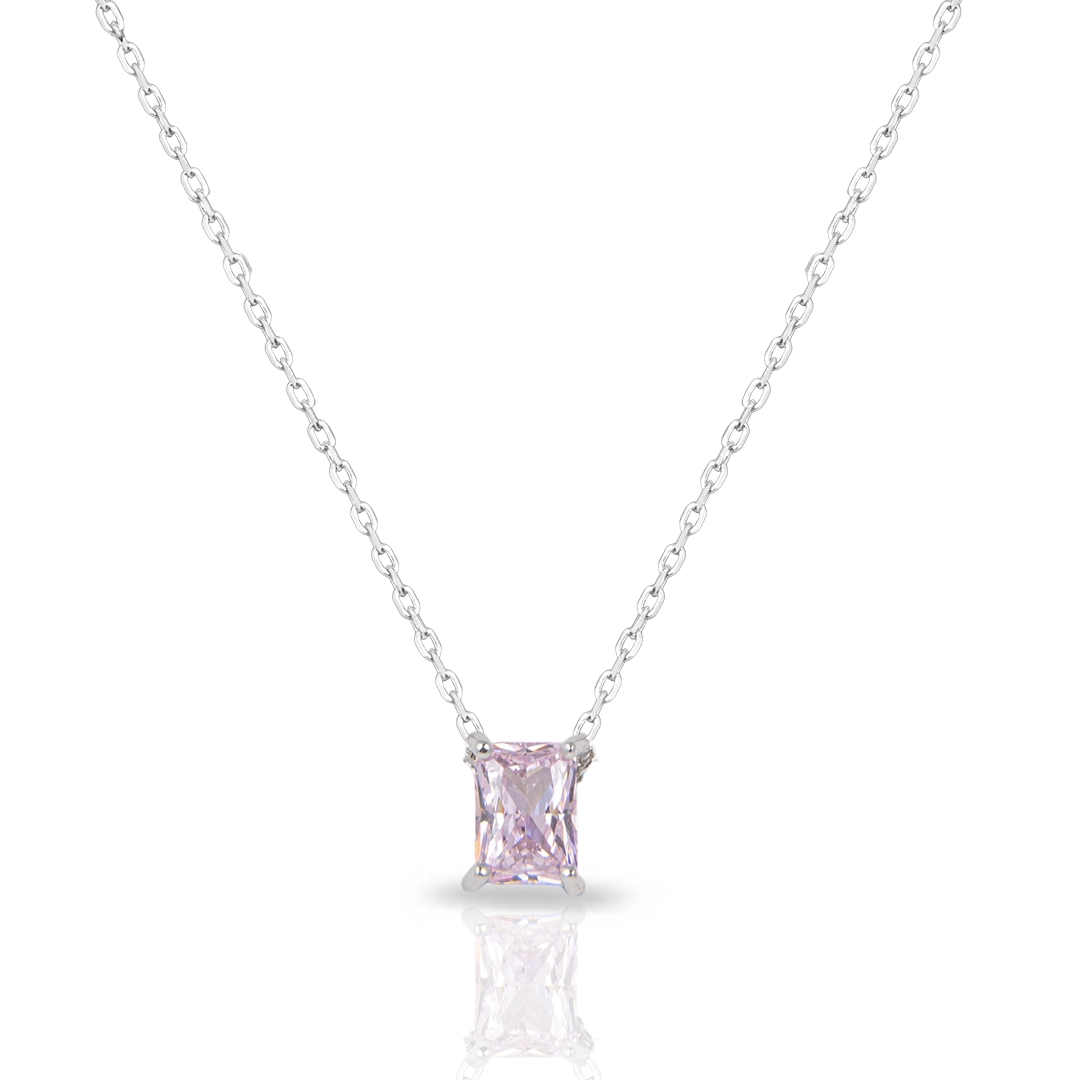 Gargantilha Blend Collection de Prata 925 Com Zircônia Rosa Retangular 