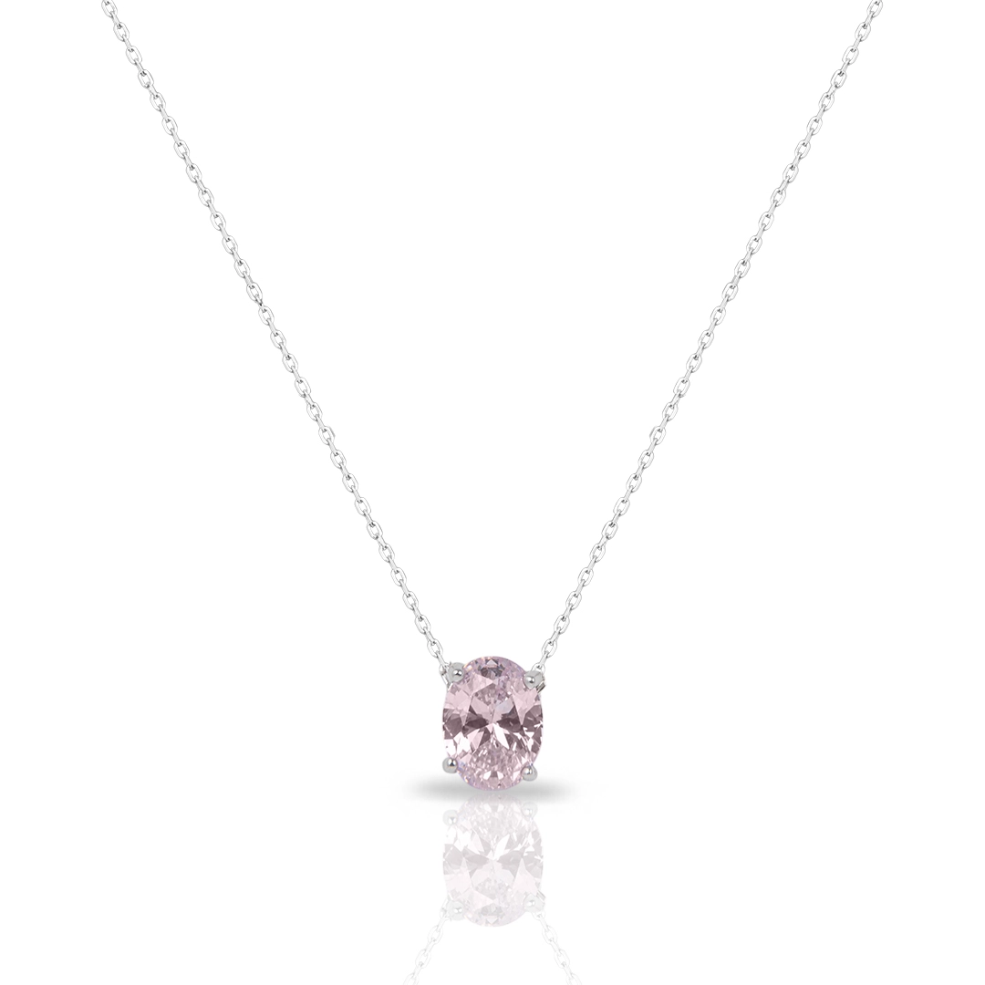 Gargantilha Blend Collection de Prata 925  Com Zircônias Rosa Oval