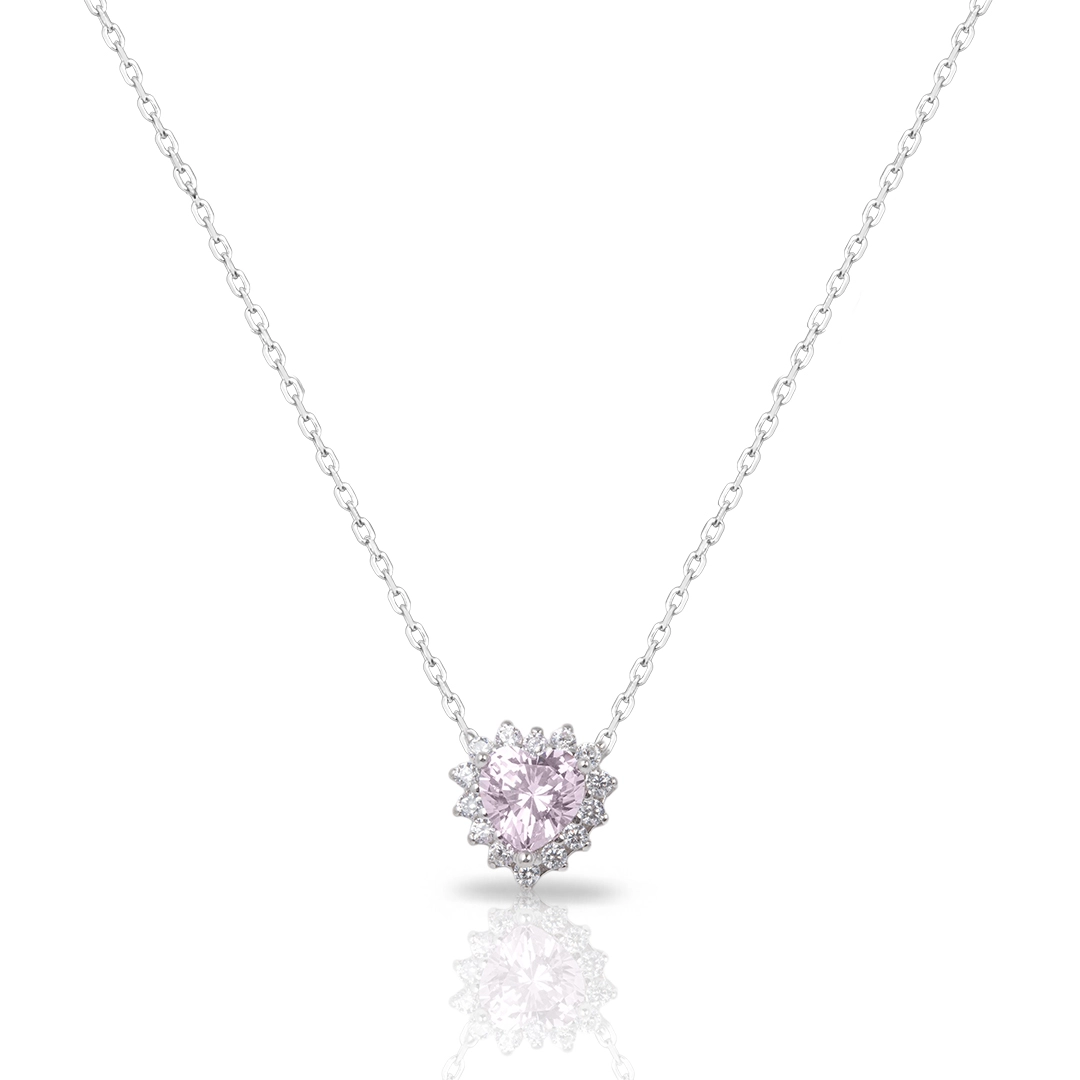 Gargantilha Blend Collection de Prata 925 Coração Com Zircônias Rosa e Cristal