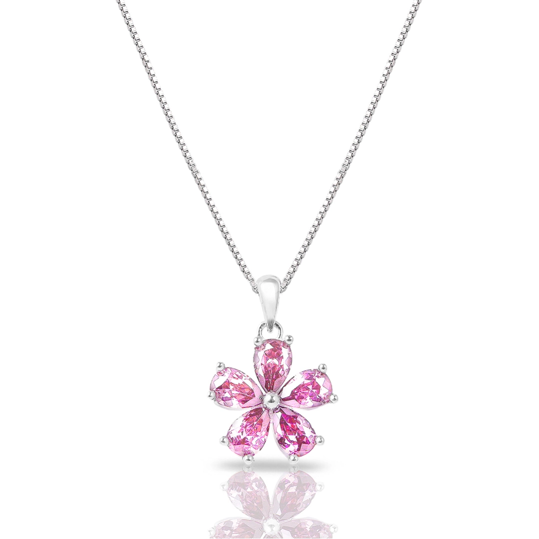 Gargantilha Blend Collection de Prata 925 Flor Com Zircônias Rosa