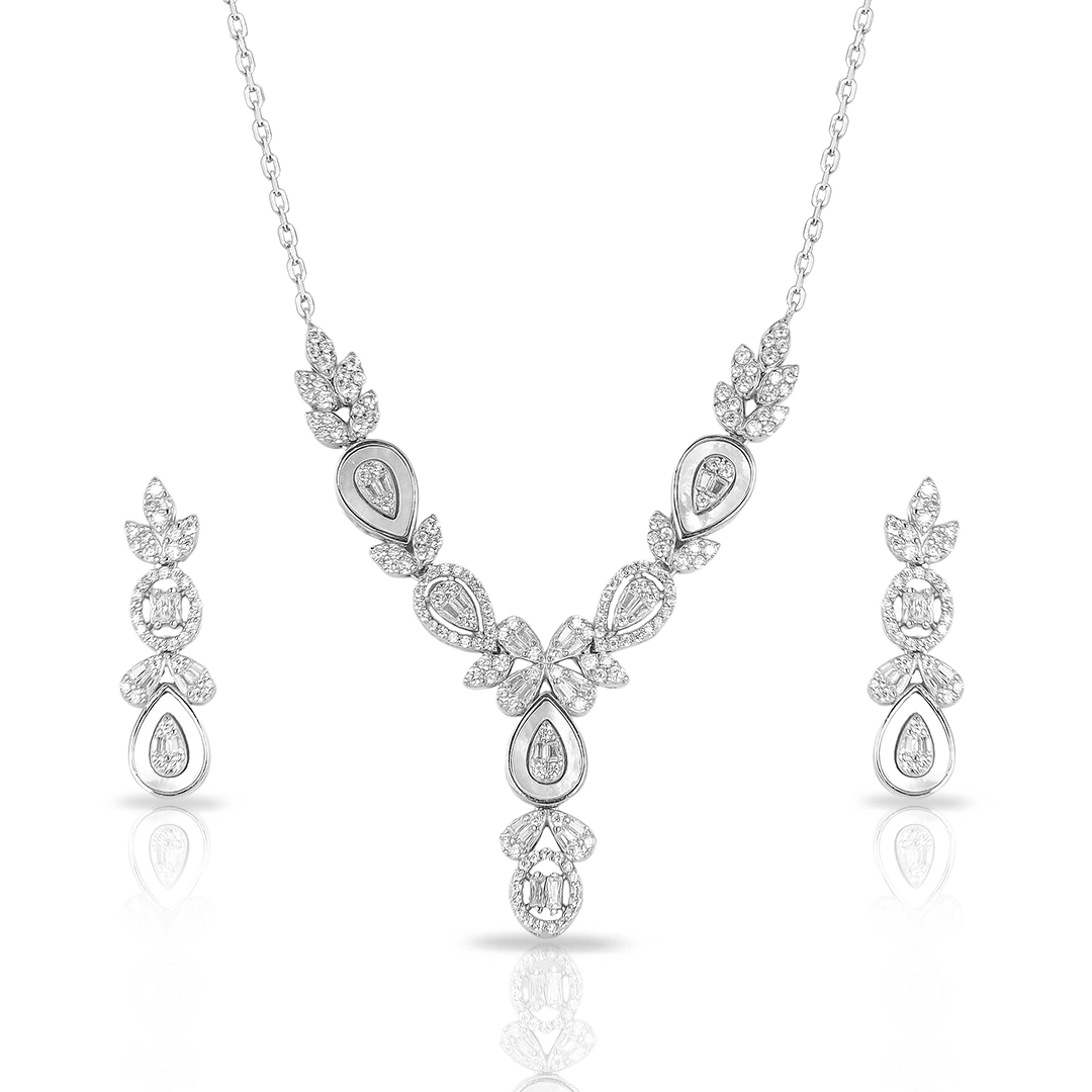 Gargantilha de Prata Blend Collection Com Brincos Gota de Madrepérolas e Zircônias Cristal