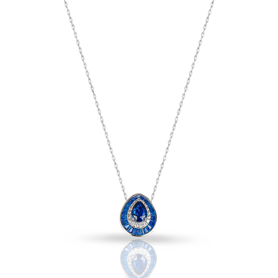 Gargantilha de Prata Blend Collection com Gota de Zircônias Cristal e Safira