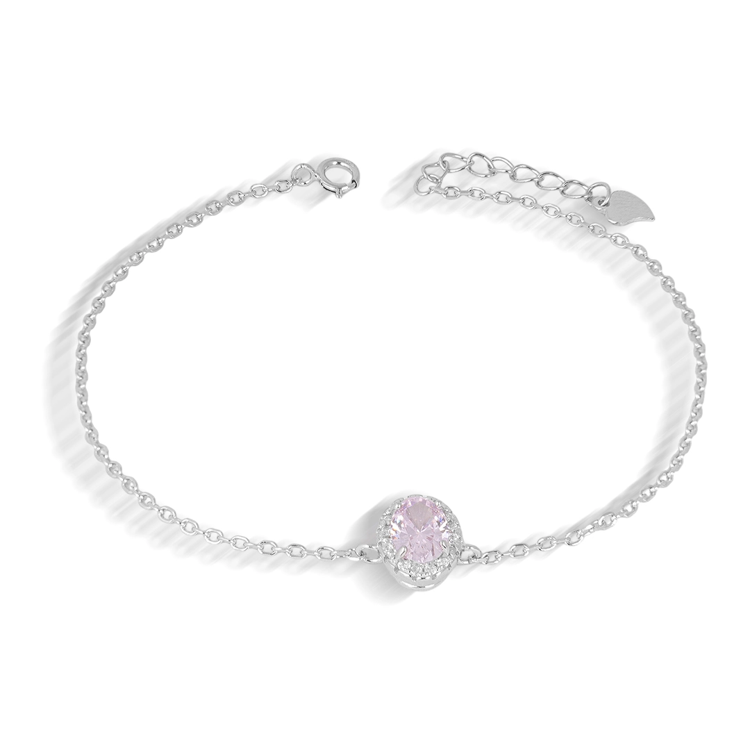 Pulseira Blend Collection de Prata 925 com Zircônias Cristal e Rosa Oval