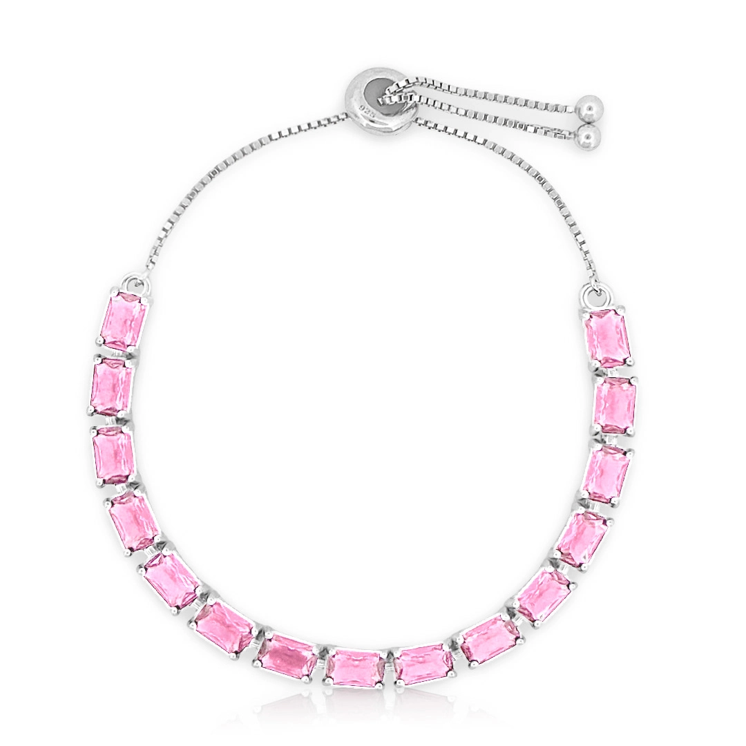 Pulseira Blend Collection de Prata 925 Com Zircônias Rosa e Malha Veneziana