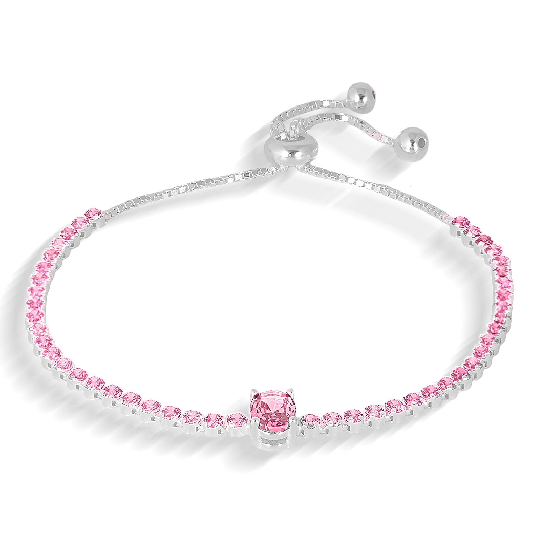 Pulseira Blend Collection de Prata 925 Com Zircônias Rosa Oval e Redonda