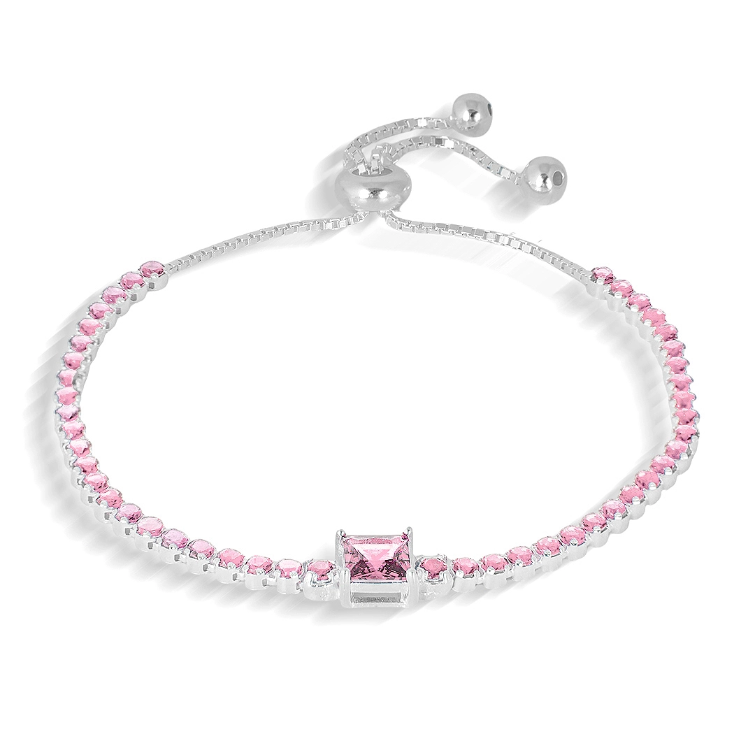 Pulseira  Blend Collection de Prata 925 Com Zircônias Rosa Quadrada e Redonda