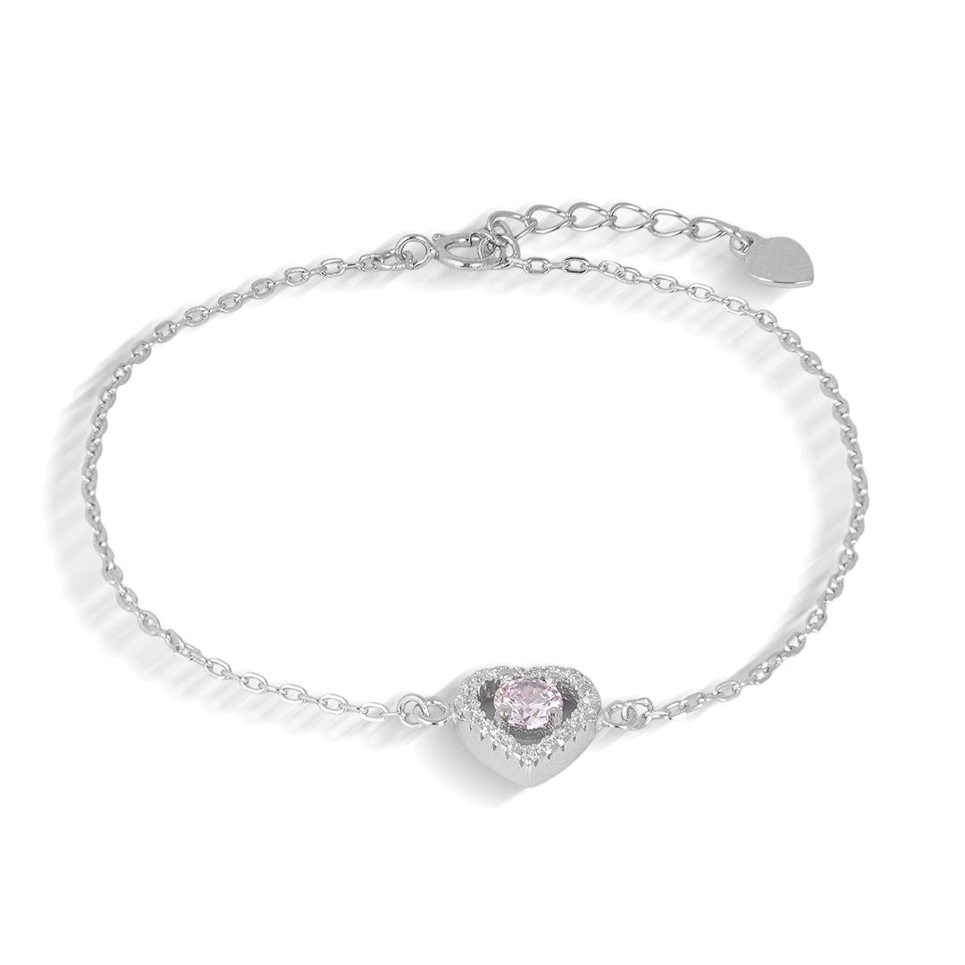 Pulseira Blend Collection de Prata 925 Coração com Zircônias Cristal e Rosa