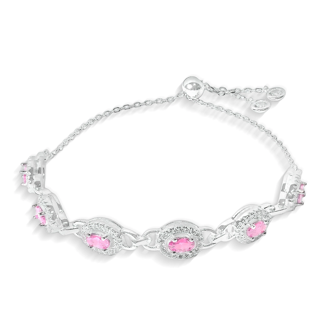 Pulseira Blend Collection de Prata 925 Oval Com Zircônias Rosa e Cristal 