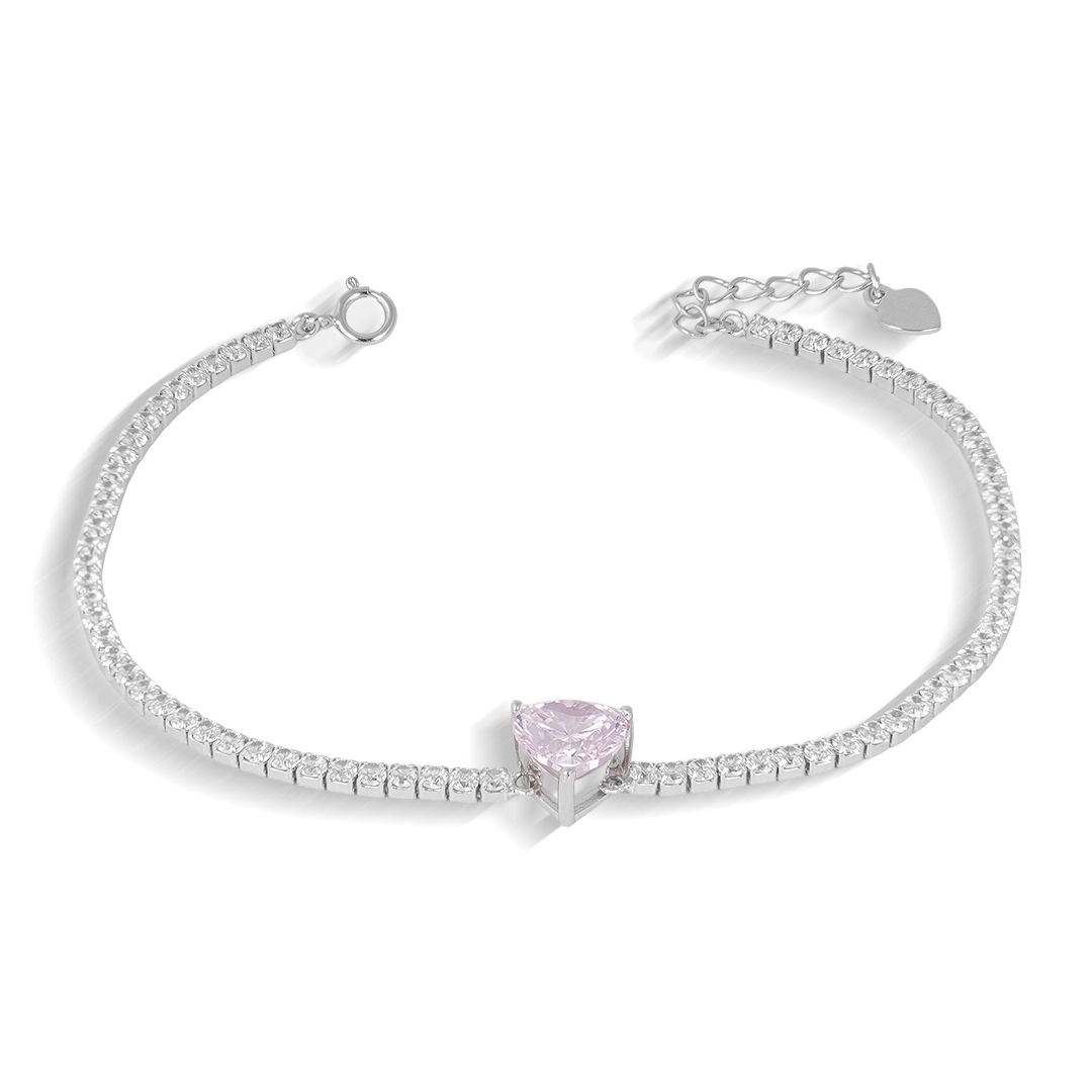 Pulseira Blend Collection de Prata 925 Riviera com Coração em Zircônias Rosa