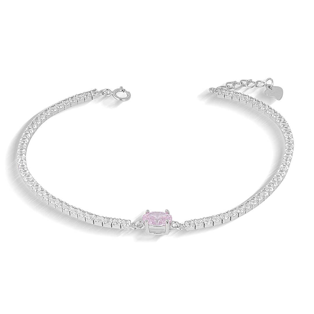 Pulseira Blend Collection de Prata 925 Riviera com Zircônias Cristal e Rosa