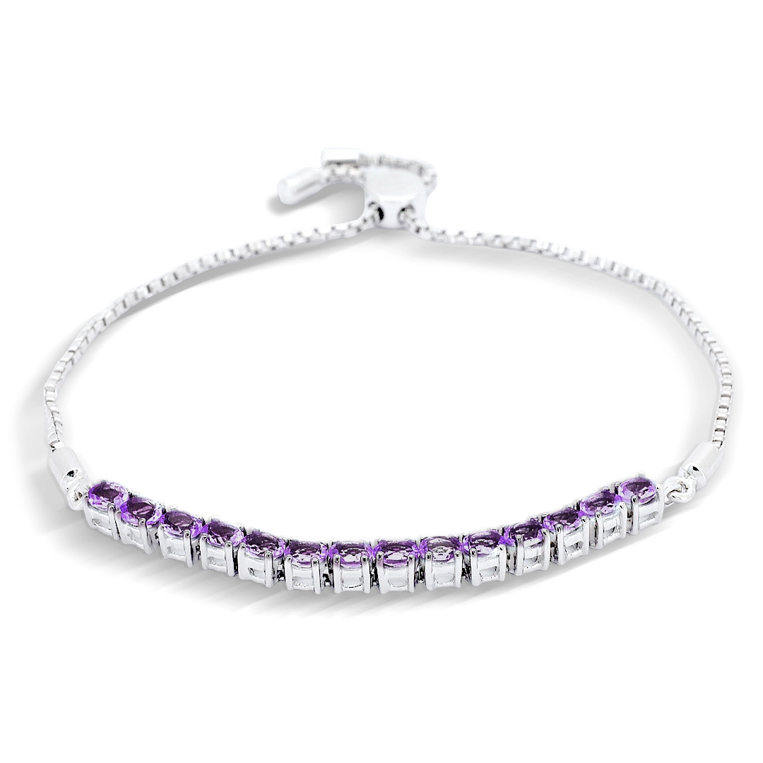 Pulseira de Prata 925 com Pedra Natural Ametista 