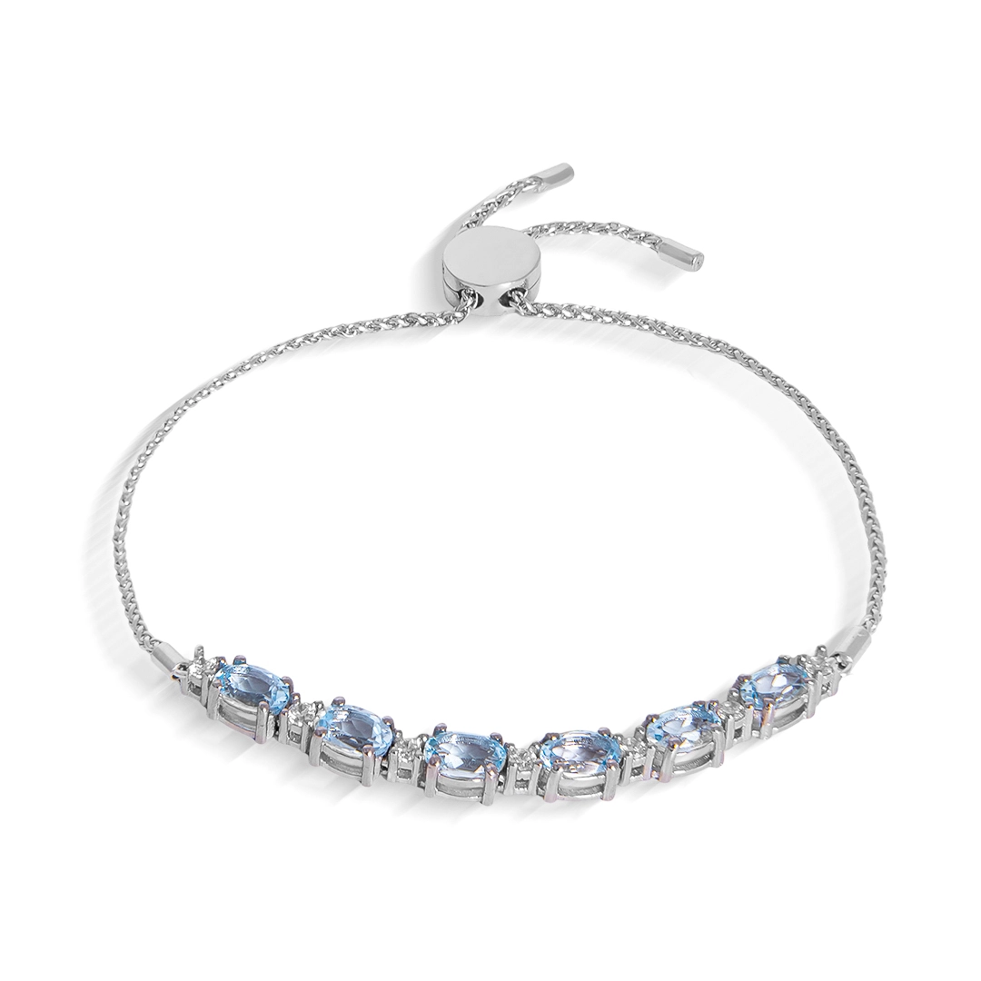 Pulseira de Prata 925 com Pedra Natural Topázio Celeste Cristal