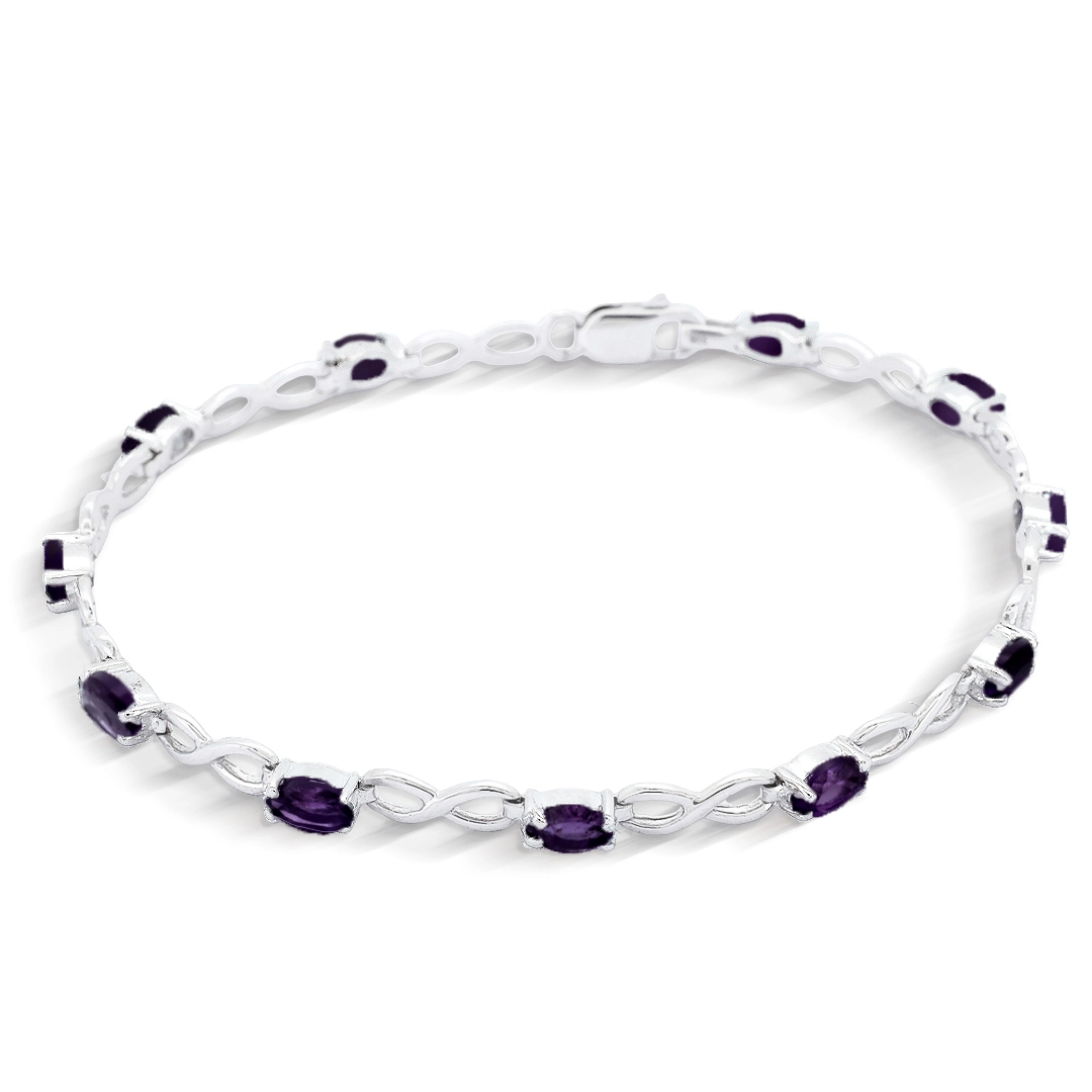 Pulseira de Prata 925 Trabalhada com Pedra Natural Ametista