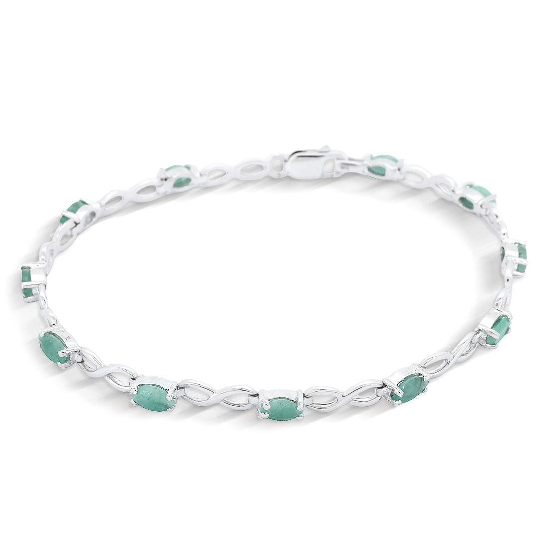 Pulseira de Prata 925 Trabalhada com Pedra Natural Esmeralda