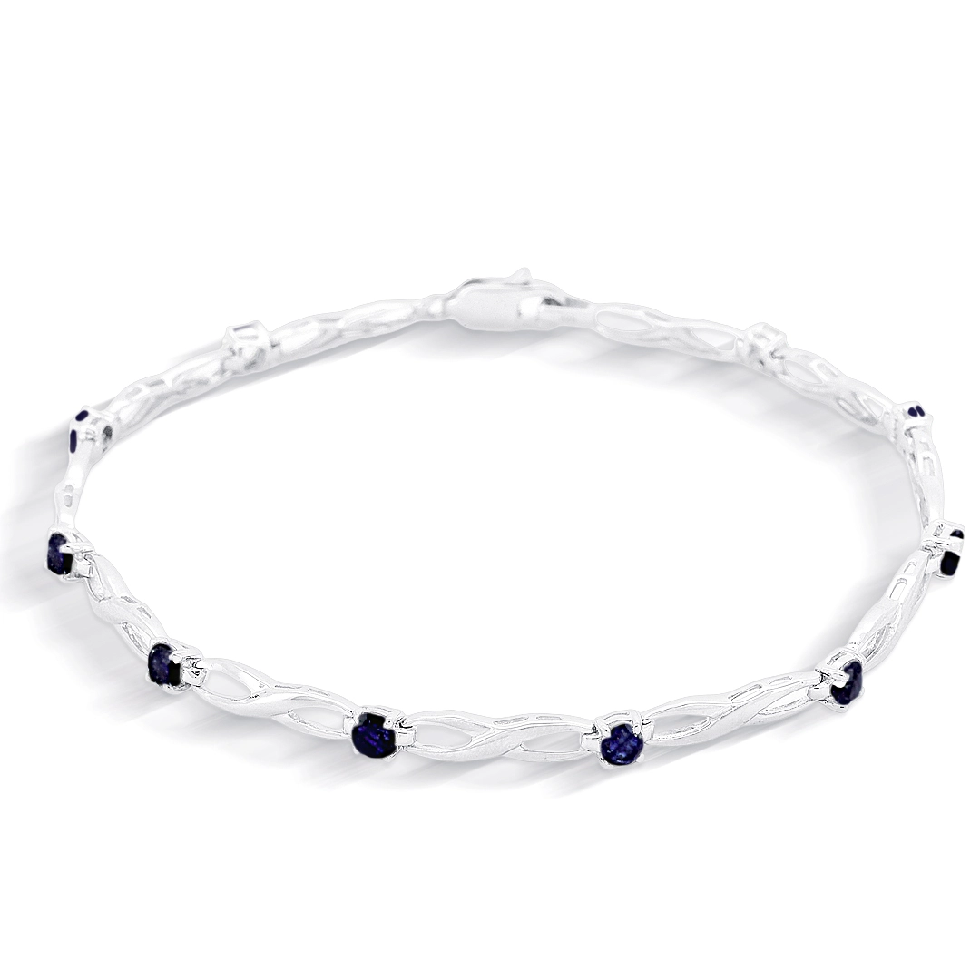 Pulseira de Prata 925 Trabalhada com Pedra Natural Safira