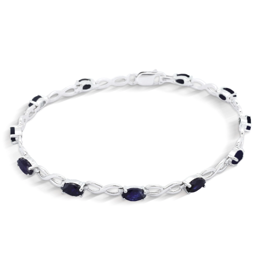 Pulseira de Prata 925 Trabalhada com Pedra Natural Safira 