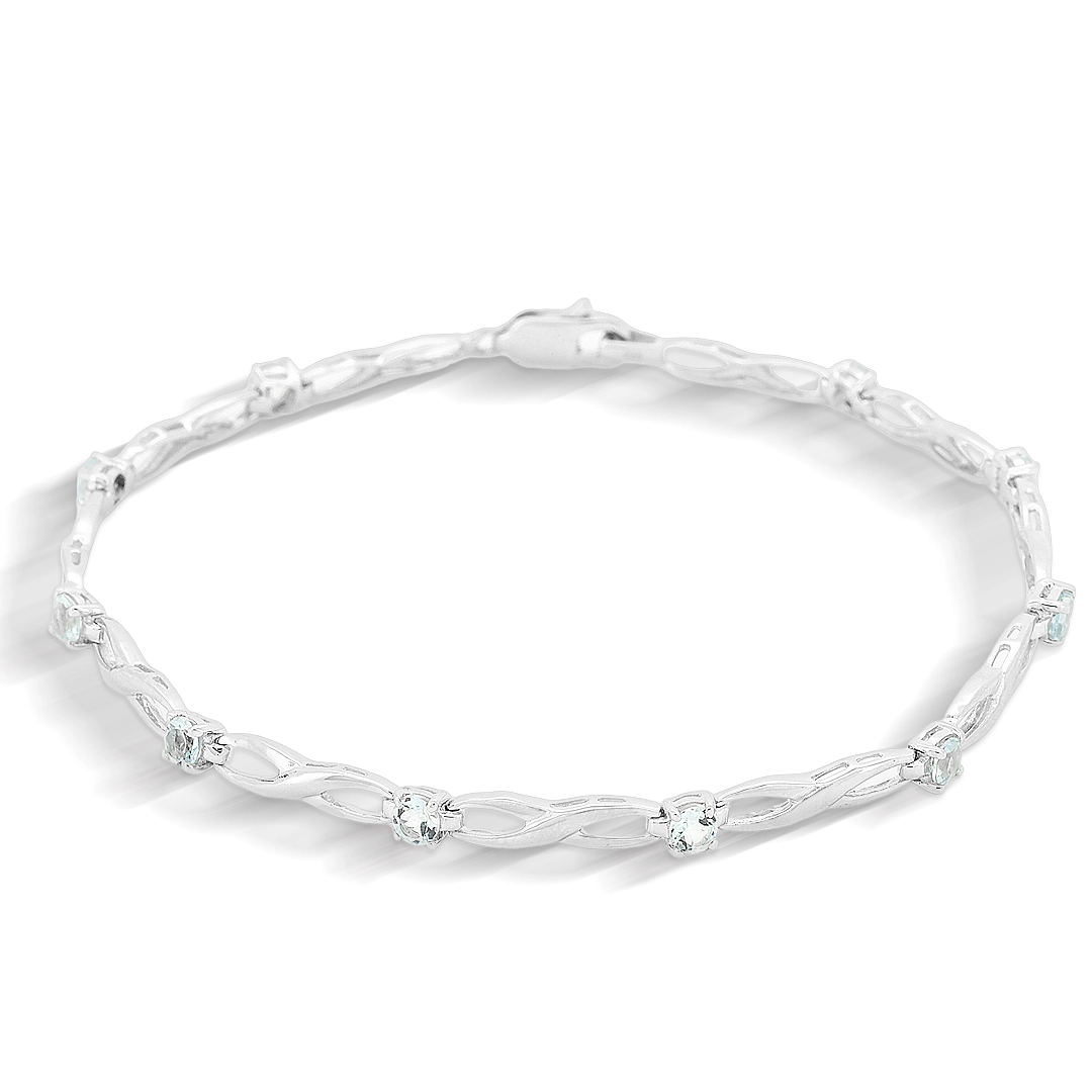 Pulseira de Prata 925 Trabalhada com Pedra Natural Topázio Celeste