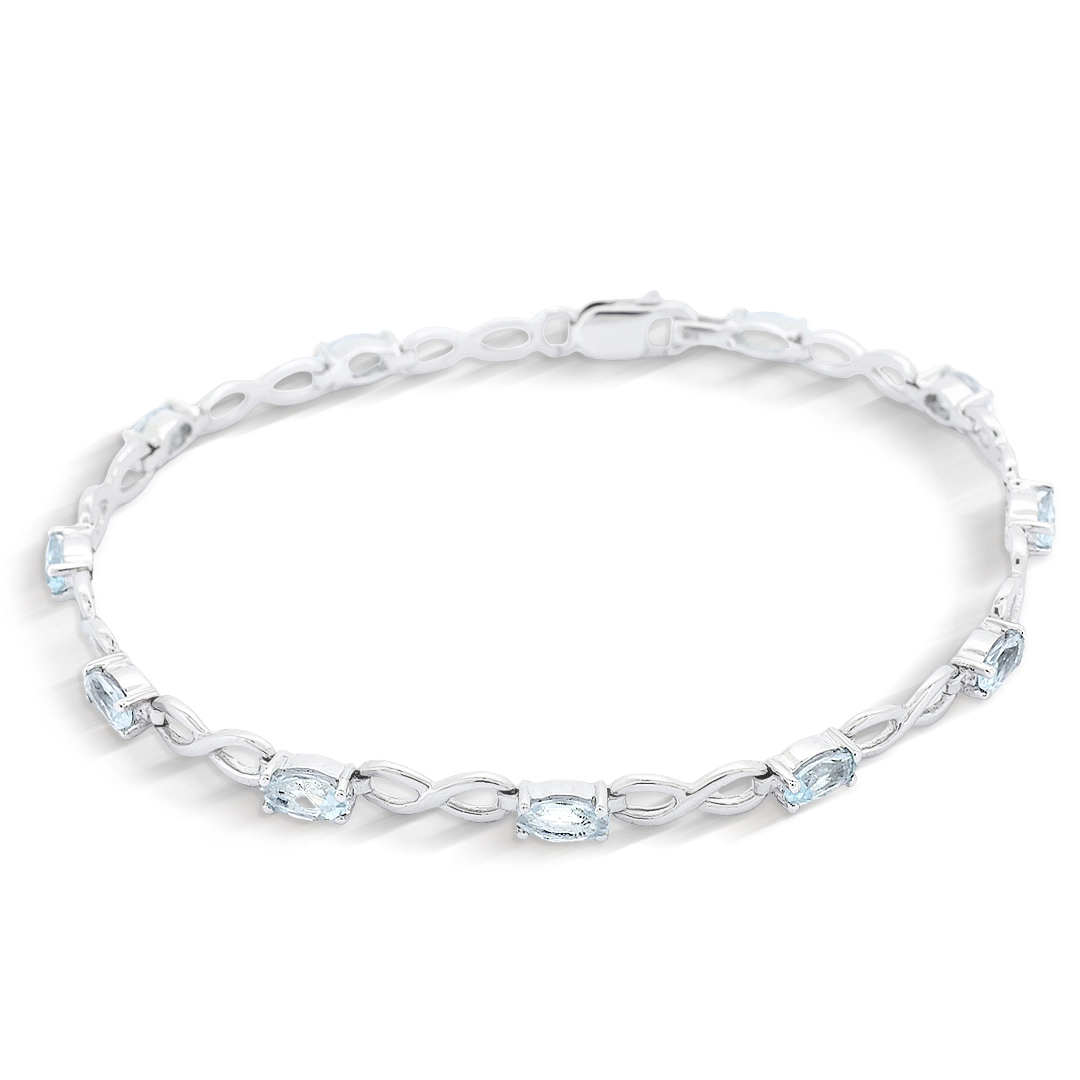 Pulseira de Prata 925 Trabalhada com Pedra Natural Topázio Celeste