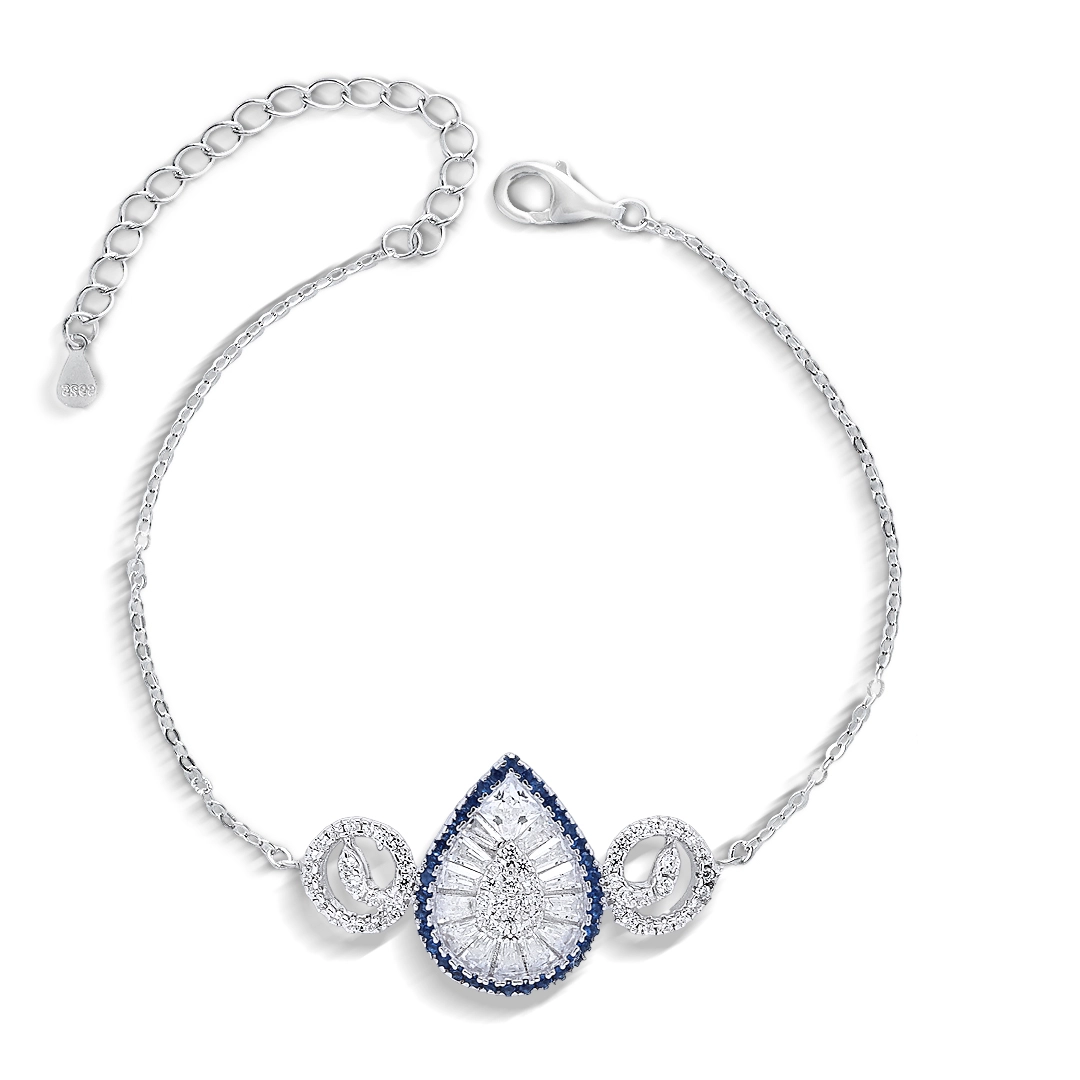 Pulseira de Prata Blend Collection com Gota em Zircônias Cristal e Safira