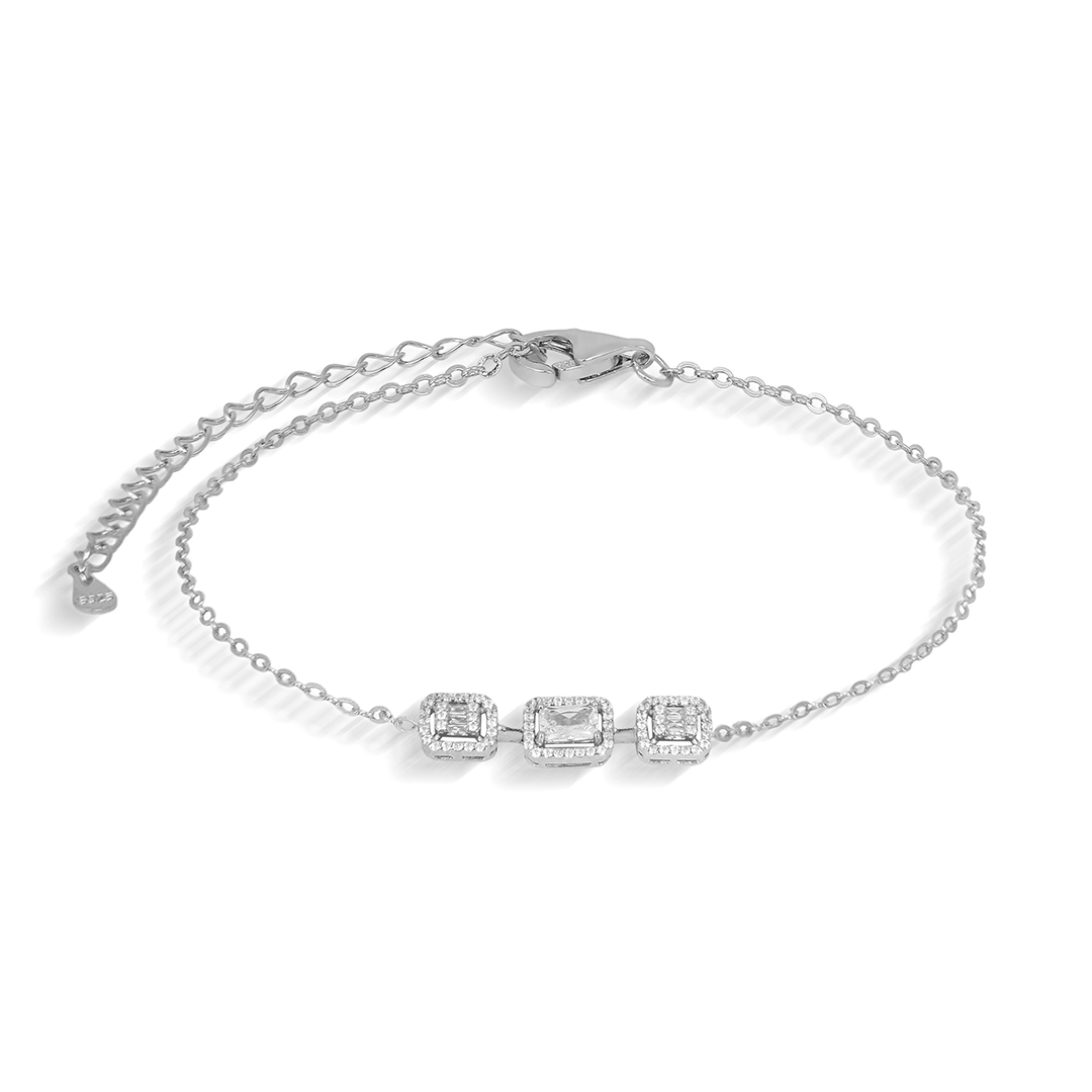 Pulseira de Prata Blend Collection com Três Zircônias Cristal Retangulares