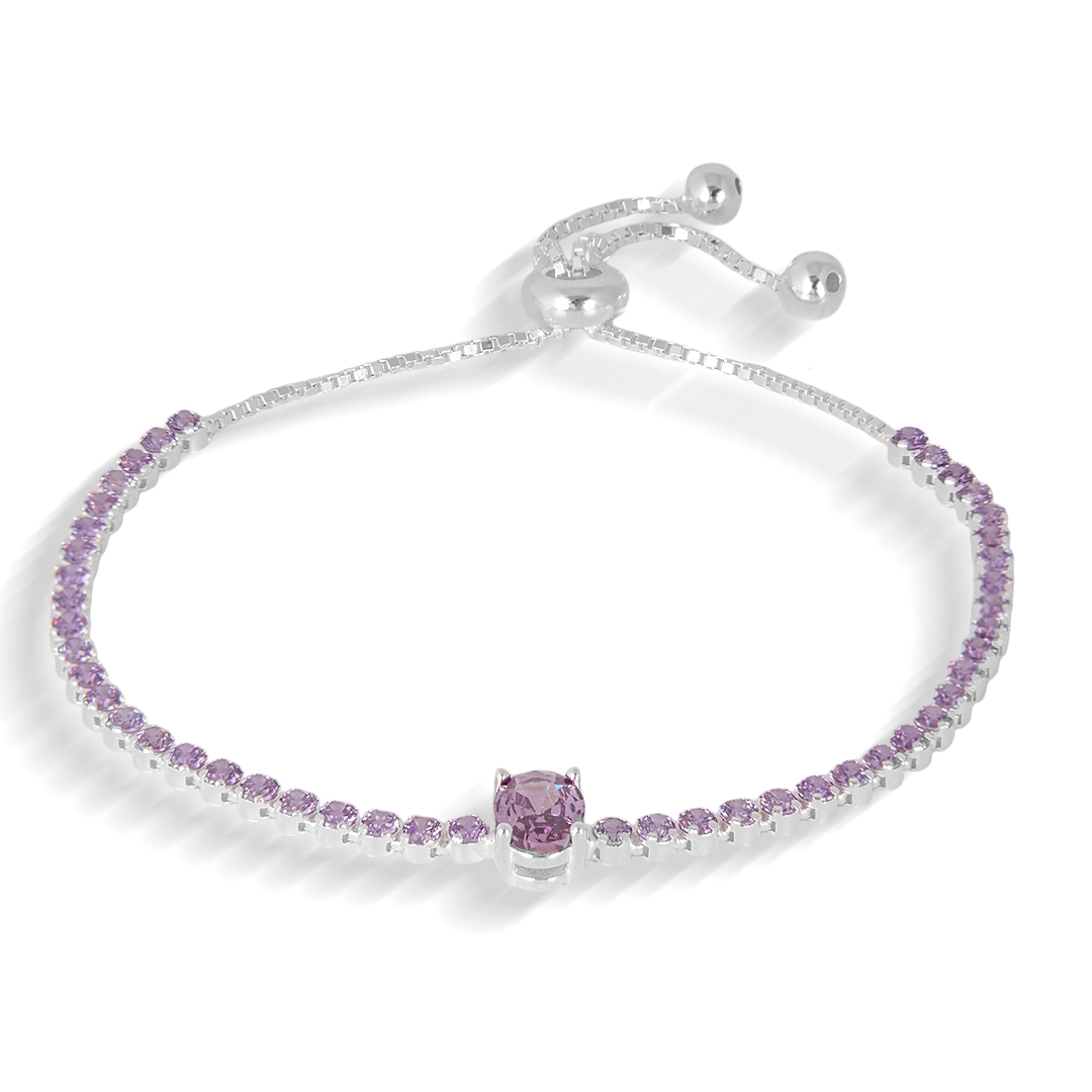 Pulseira de Prata Blend Collection Com Zircônias Ametista Oval e Redonda