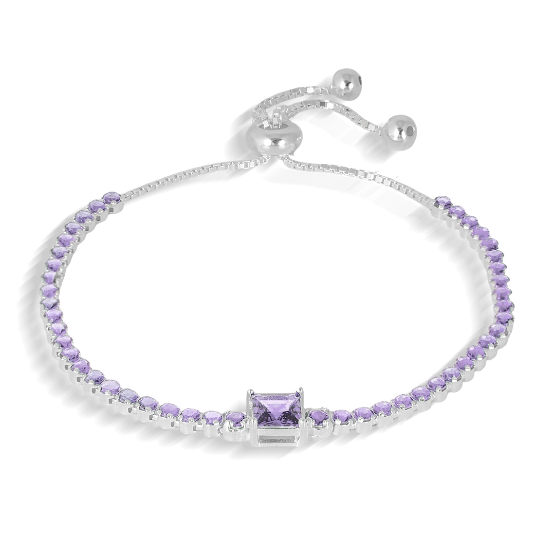 Pulseira de Prata Blend Collection Com Zircônias Ametista Quadrada e Redonda