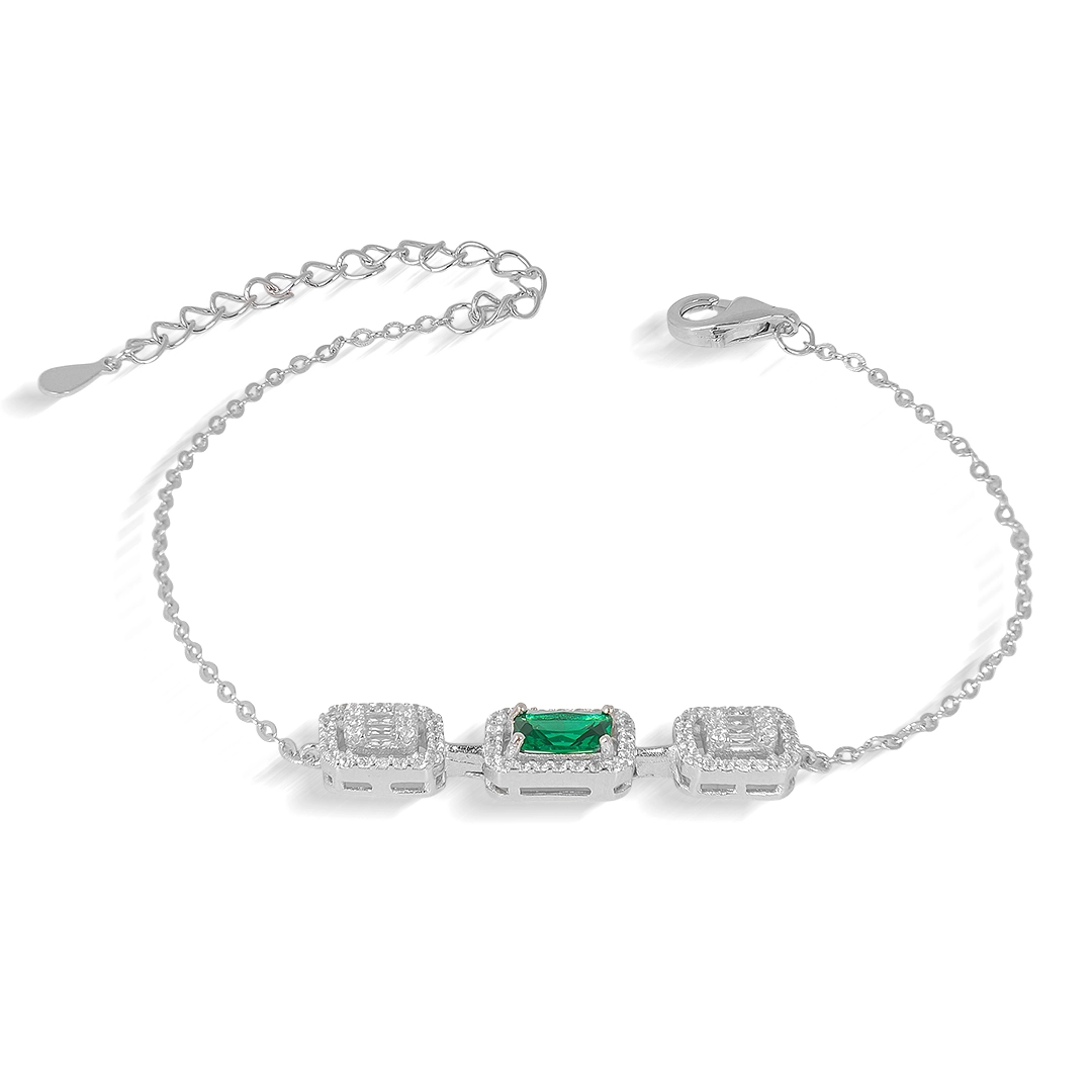 Pulseira de Prata Blend Collection com Zircônias Cristal e Esmeralda Retangulares