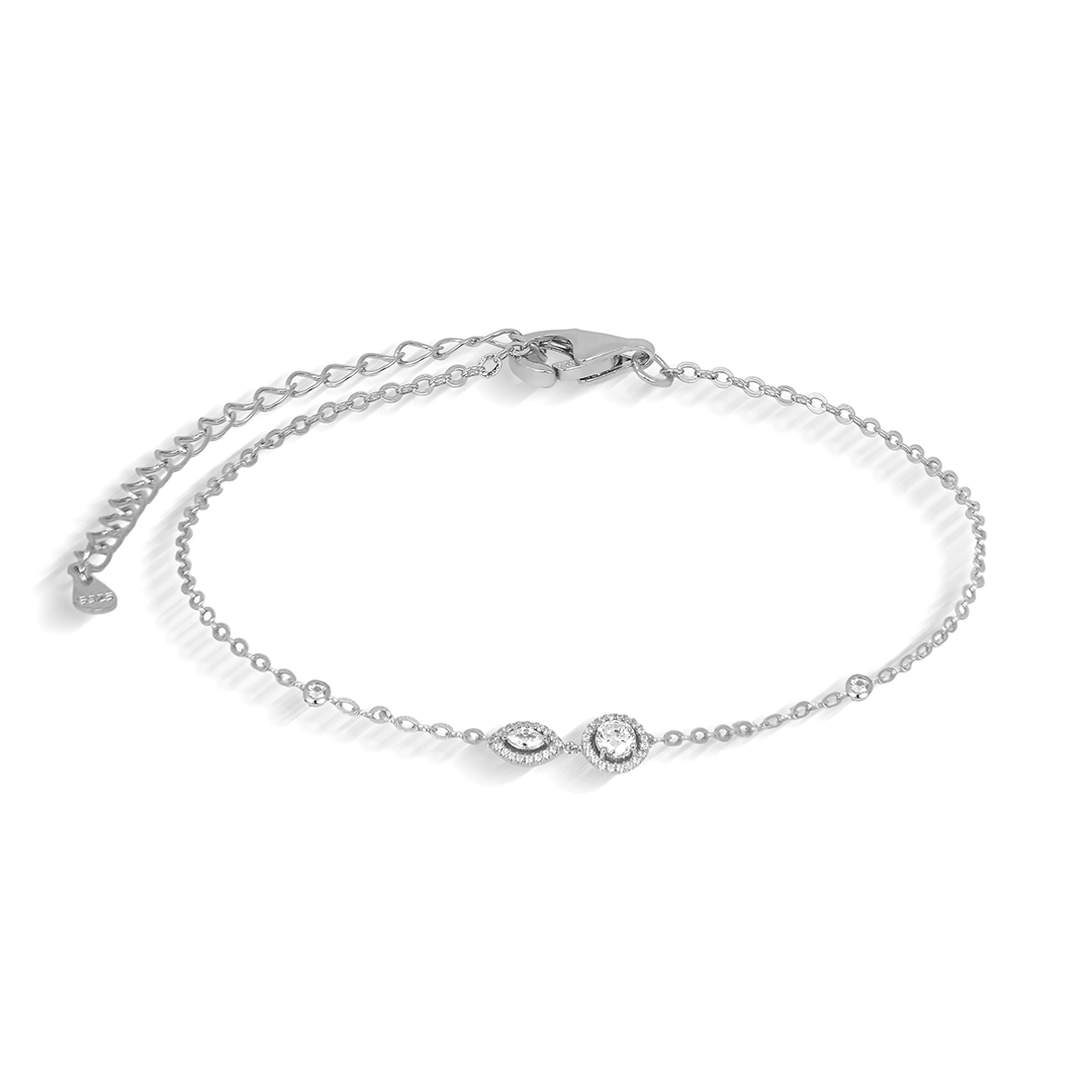 Pulseira de Prata Blend Collection com Zircônias Cristal Oval e Redonda