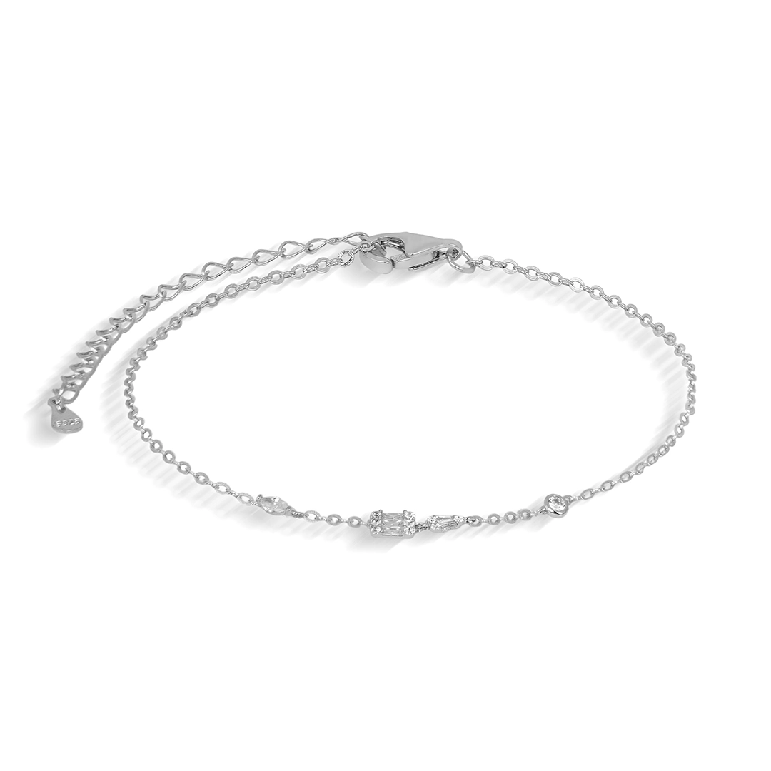 Pulseira de Prata Blend Collection Com Zircônias Cristal  Retangular, Gota e Navete 