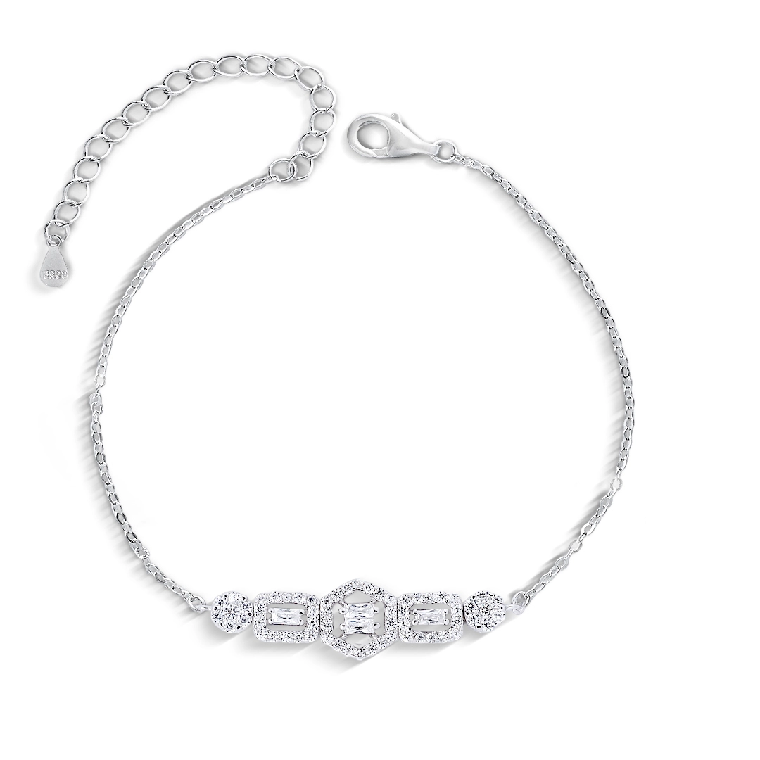 Pulseira de Prata Blend Collection com Zircônias Cristal Retangulares