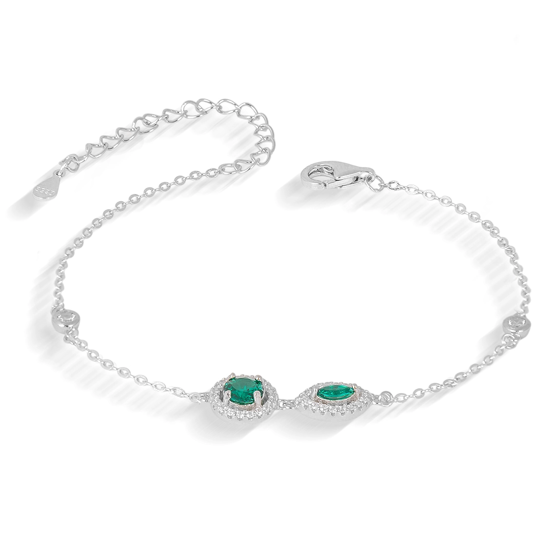 Pulseira de Prata Blend Collection Com Zircônias Esmeralda e Cristal 